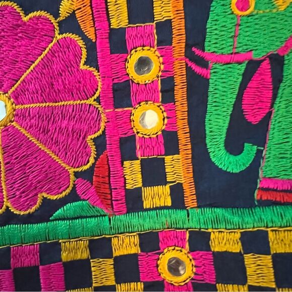 Multicolored Tote with Floral Elephant Motifs from India,decorative bead handle - Picture 13 of 13